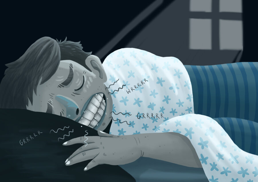 Illustration of a man grinding his teeth while he sleeps